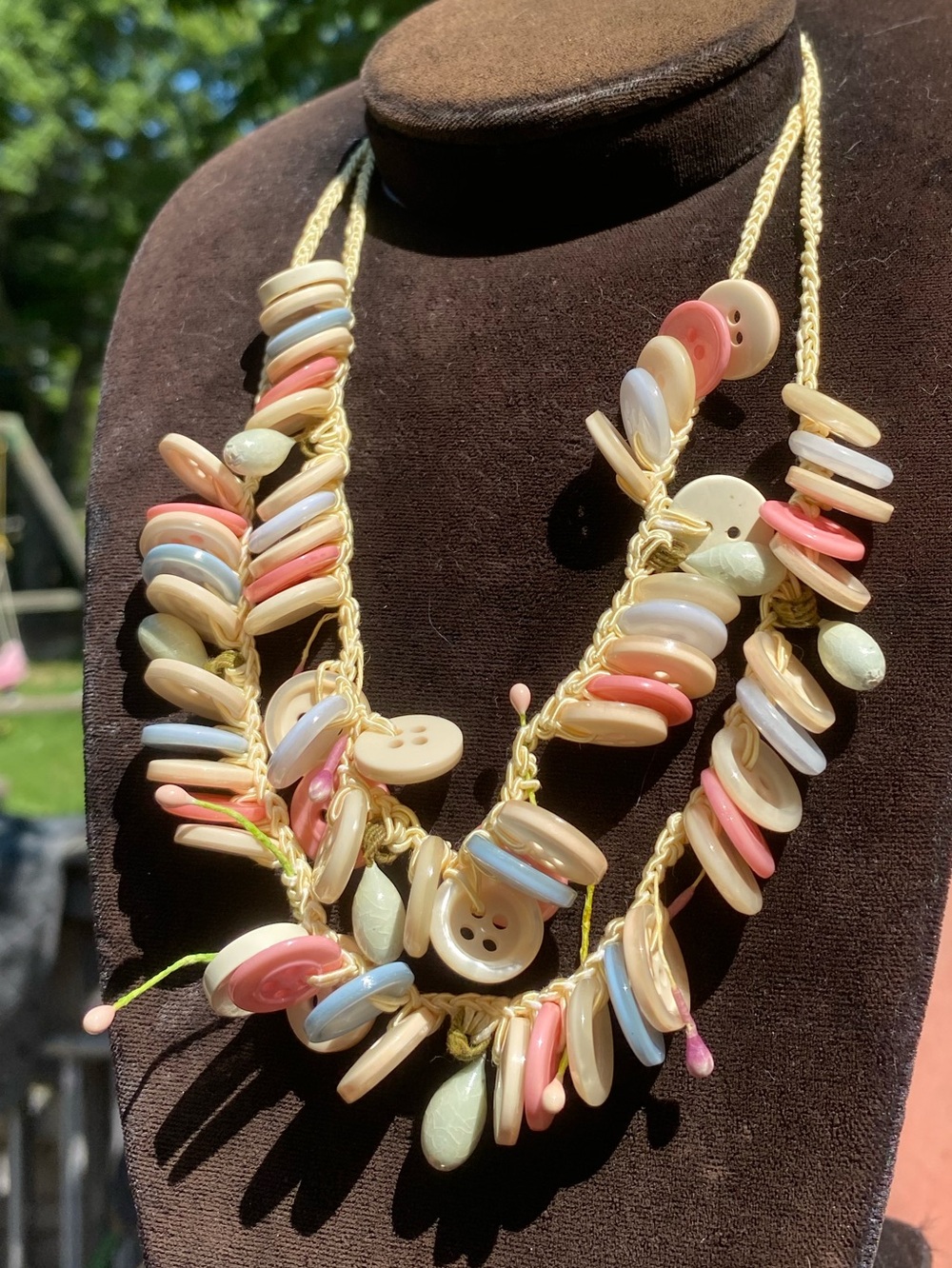 Artisan Multicolor Pastel Statement Button Necklace Handmade by Rickamae 1987